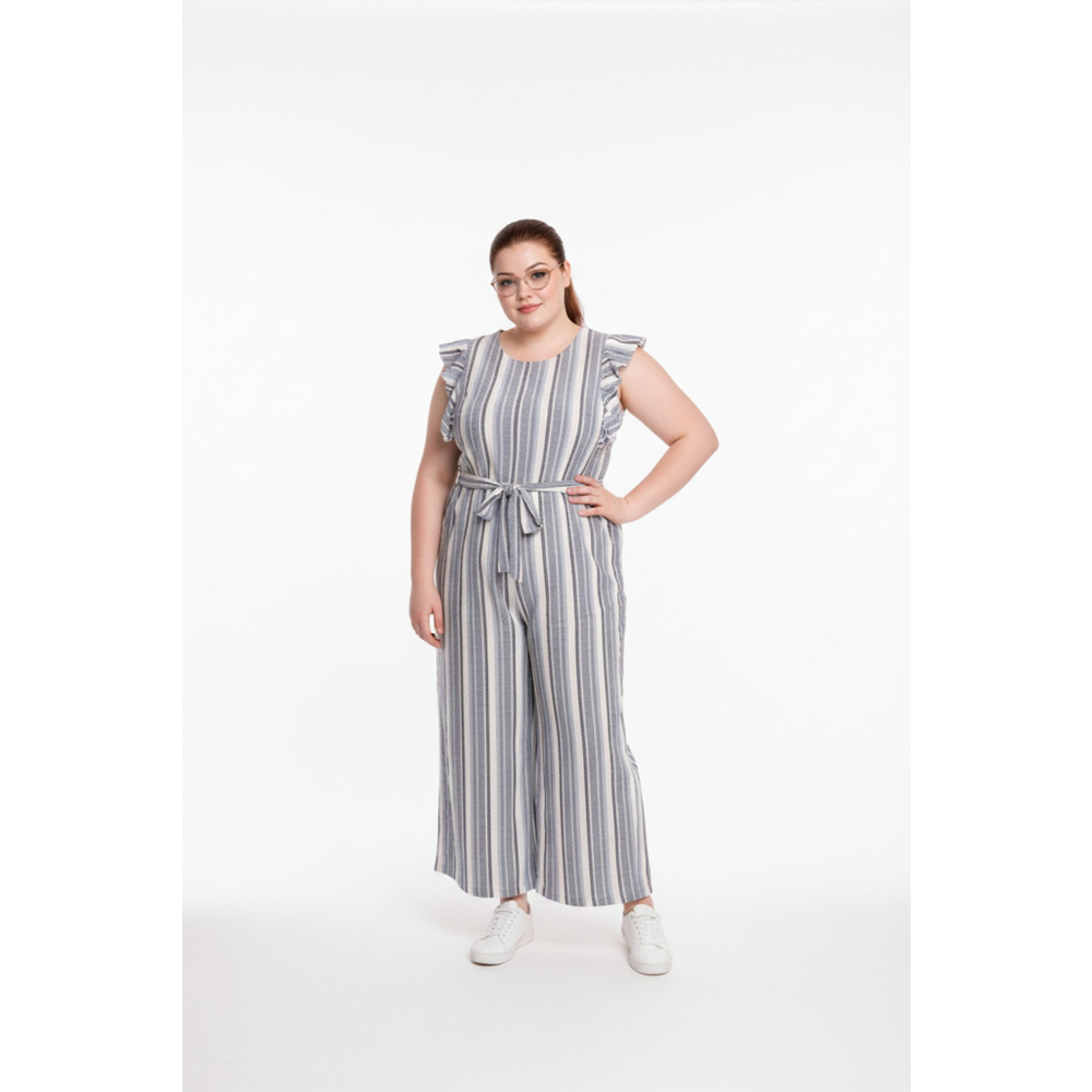 Women's LANE BRYANT Plus Size 24 Striped Jumpsuit Blue White Linen Blend Coastal - Picture 3 of 11